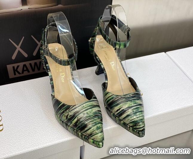 Top Grade Dior Pumps 8cm in Printed Leather Green 605025