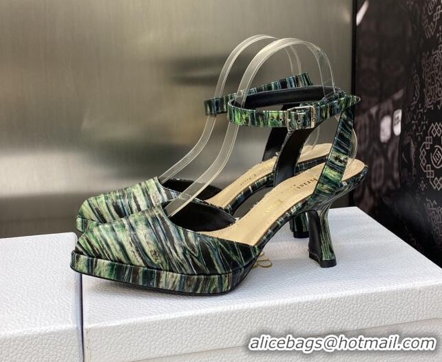 Top Grade Dior Pumps 8cm in Printed Leather Green 605025