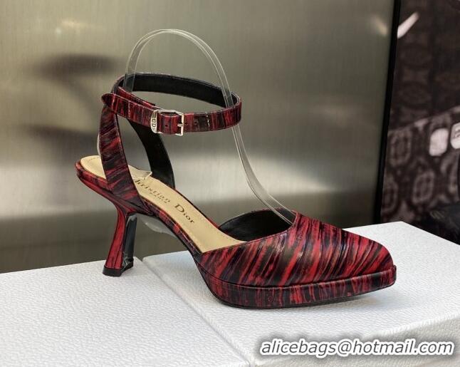 Luxurious Dior Pumps 8cm in Printed Leather Red 605026