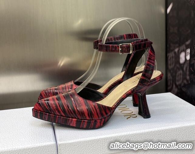 Luxurious Dior Pumps 8cm in Printed Leather Red 605026