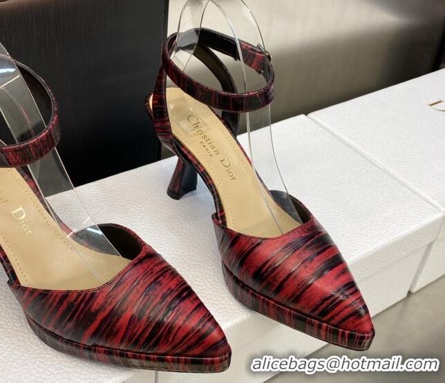 Luxurious Dior Pumps 8cm in Printed Leather Red 605026