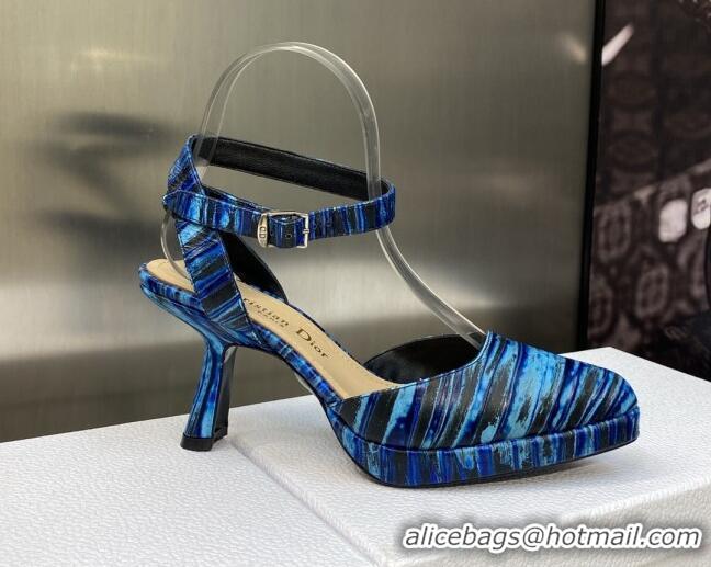 Best Price ior Pumps 8cm in Printed Leather Blue 605027