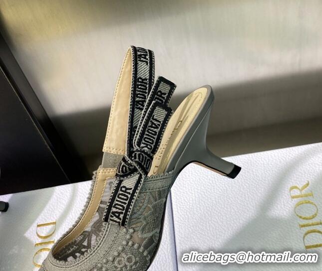 Good Quality Dior J'Adior Slingback Pumps 6.5cm in Grey Macrame Embroidered Cotton 605034