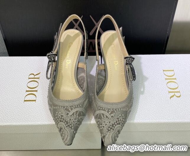 Good Quality Dior J'Adior Slingback Pumps 6.5cm in Grey Macrame Embroidered Cotton 605034