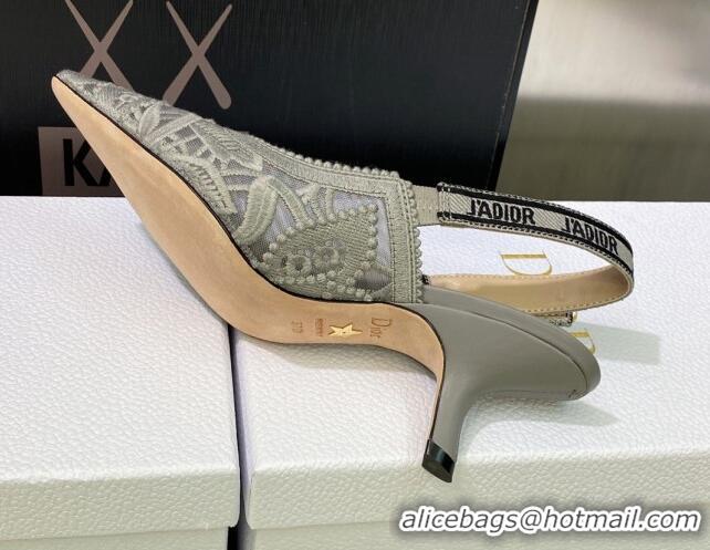 Good Quality Dior J'Adior Slingback Pumps 6.5cm in Grey Macrame Embroidered Cotton 605034