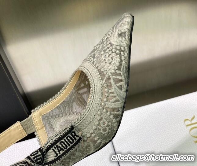 Good Quality Dior J'Adior Slingback Pumps 6.5cm in Grey Macrame Embroidered Cotton 605034