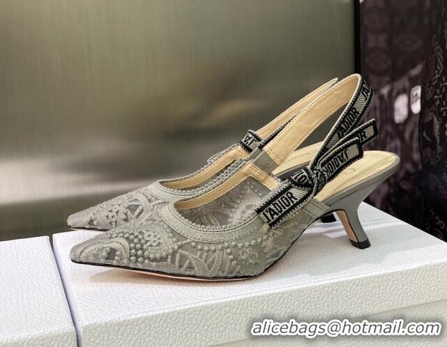 Good Quality Dior J'Adior Slingback Pumps 6.5cm in Grey Macrame Embroidered Cotton 605034