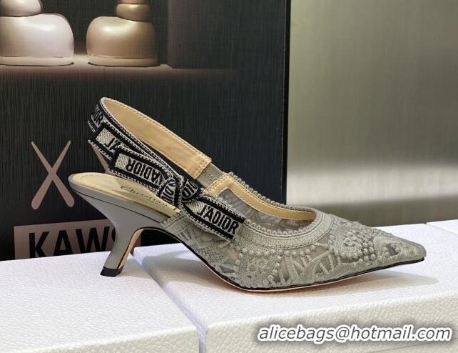 Good Quality Dior J'Adior Slingback Pumps 6.5cm in Grey Macrame Embroidered Cotton 605034