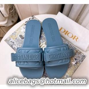 Best Grade Dior Dio(r)evolution Flat Slide Sandals in Quilted Cannage PVC Denim Blue 605053