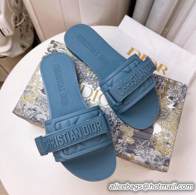 Best Grade Dior Dio(r)evolution Flat Slide Sandals in Quilted Cannage PVC Denim Blue 605053