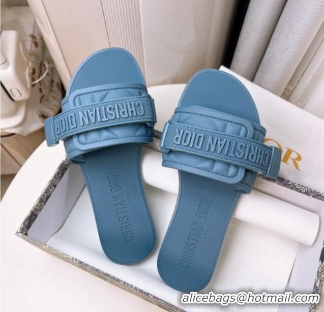 Best Grade Dior Dio(r)evolution Flat Slide Sandals in Quilted Cannage PVC Denim Blue 605053