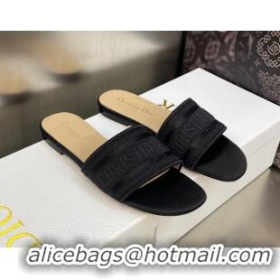 Good Looking Dior Dway Flat Slides Sandals 4.5cm in Black Embroidered Satin and Cotton 605037