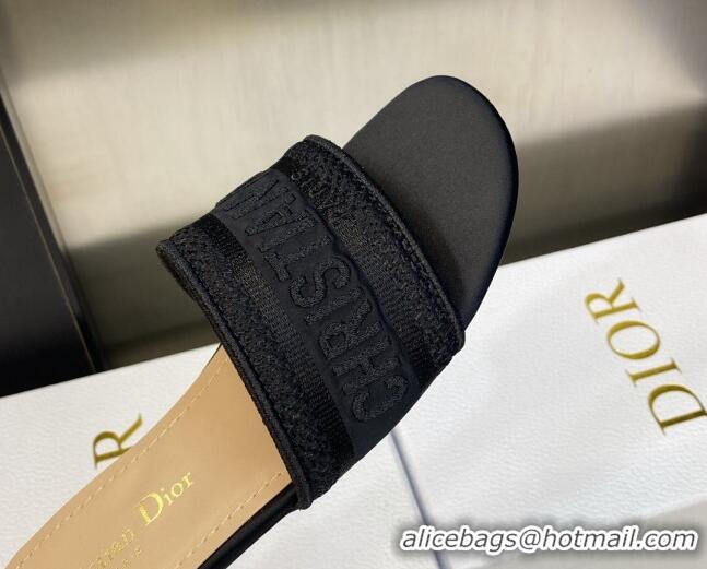 Good Looking Dior Dway Flat Slides Sandals 4.5cm in Black Embroidered Satin and Cotton 605037