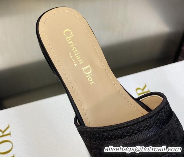 Good Looking Dior Dway Flat Slides Sandals 4.5cm in Black Embroidered Satin and Cotton 605037