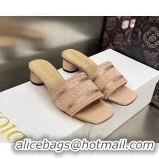 Best Product Dior Dway Heel Slides Sandals 3.5cm in Rose Des Vents Pink Metallic Thread Embroidered Satin 605040