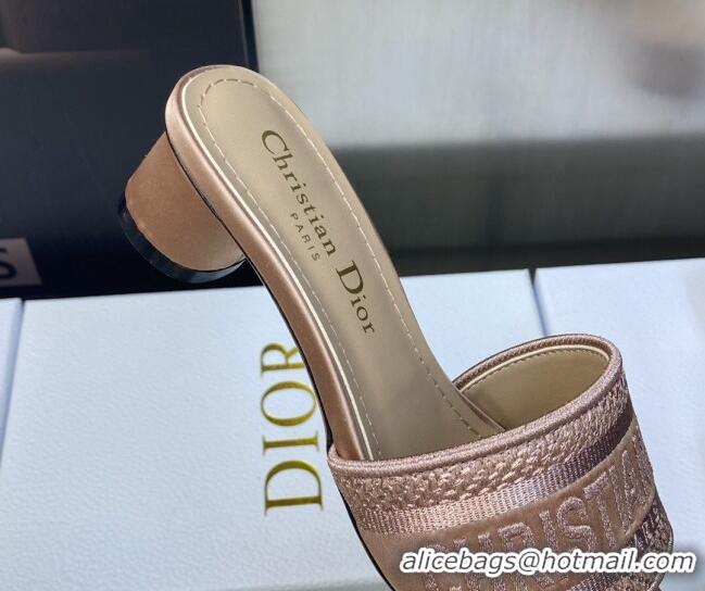 Best Product Dior Dway Heel Slides Sandals 3.5cm in Rose Des Vents Pink Metallic Thread Embroidered Satin 605040