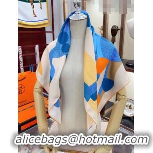 Top Quality Hermes Silk Sqaure Scarf 90x90cm H61567 Blue/Beige 2023