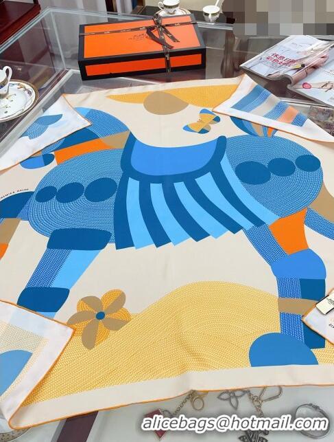 Top Quality Hermes Silk Sqaure Scarf 90x90cm H61567 Blue/Beige 2023