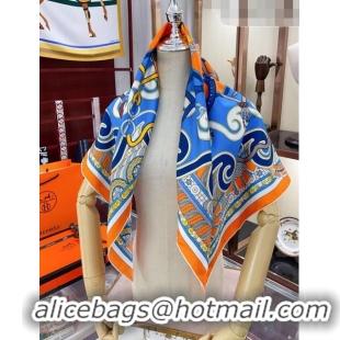 Unique Style Hermes Harnais en Rosace Silk Sqaure Scarf 90x90cm H61566 Blue/Orange 2023