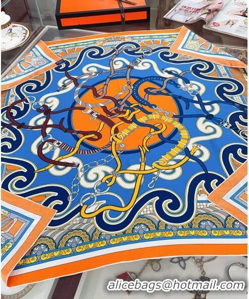 Unique Style Hermes Harnais en Rosace Silk Sqaure Scarf 90x90cm H61566 Blue/Orange 2023