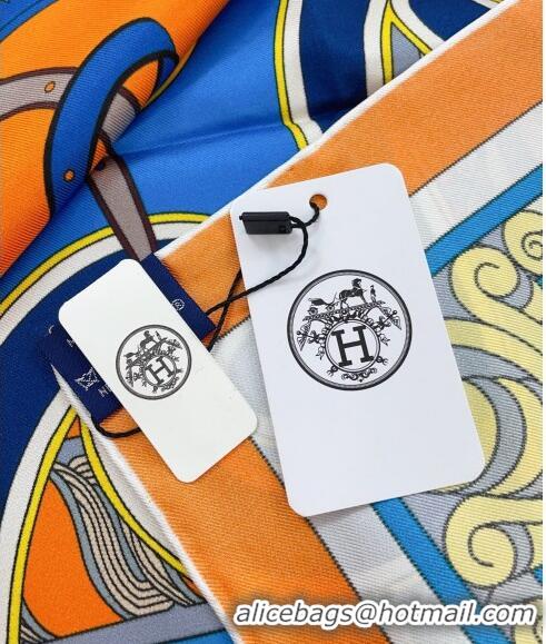 Unique Style Hermes Harnais en Rosace Silk Sqaure Scarf 90x90cm H61566 Blue/Orange 2023