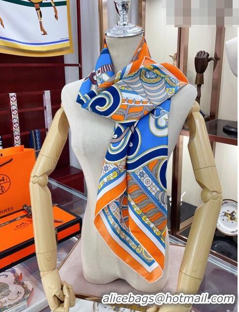 Unique Style Hermes Harnais en Rosace Silk Sqaure Scarf 90x90cm H61566 Blue/Orange 2023