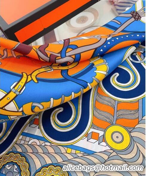 Unique Style Hermes Harnais en Rosace Silk Sqaure Scarf 90x90cm H61566 Blue/Orange 2023