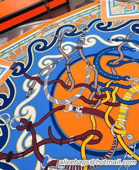 Unique Style Hermes Harnais en Rosace Silk Sqaure Scarf 90x90cm H61566 Blue/Orange 2023