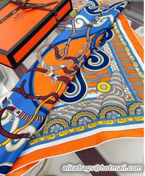 Unique Style Hermes Harnais en Rosace Silk Sqaure Scarf 90x90cm H61566 Blue/Orange 2023