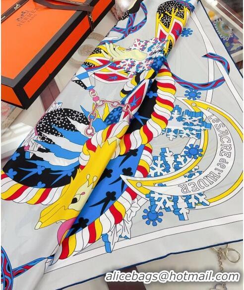 Unique Grade Hermes Gavroche 90 Le Silk Sqaure Scarf 90x90cm H61565 Blue/Beige 2023