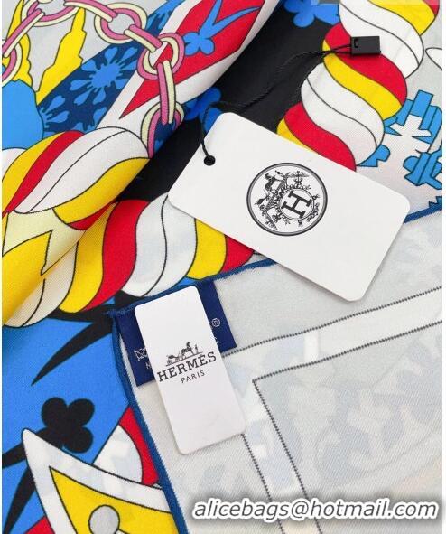 Unique Grade Hermes Gavroche 90 Le Silk Sqaure Scarf 90x90cm H61565 Blue/Beige 2023