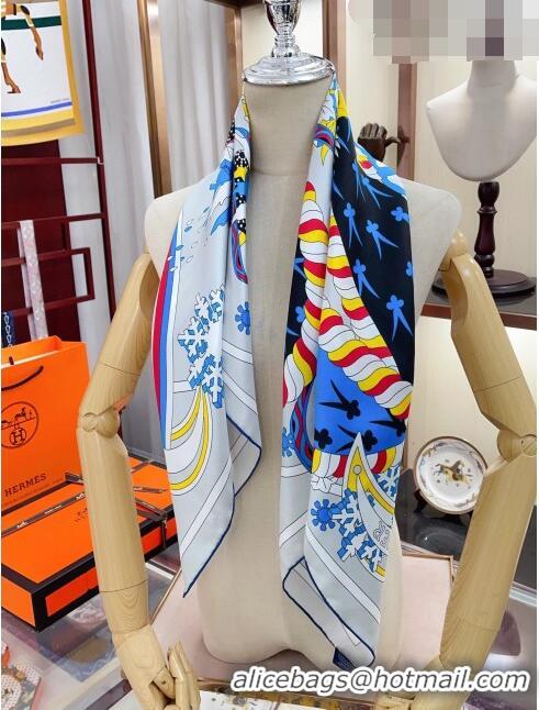 Unique Grade Hermes Gavroche 90 Le Silk Sqaure Scarf 90x90cm H61565 Blue/Beige 2023