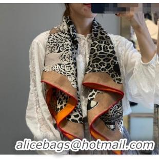 Grade Design Hermes Leopard Silk & Cashmere Sqaure Scarf 110x110cm H61564 Orange 2023