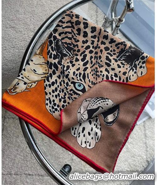 Grade Design Hermes Leopard Silk & Cashmere Sqaure Scarf 110x110cm H61564 Orange 2023