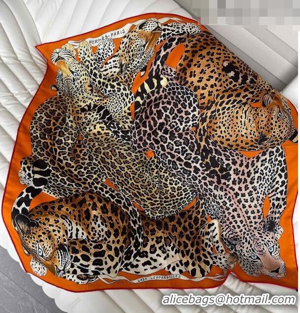 Grade Design Hermes Leopard Silk & Cashmere Sqaure Scarf 110x110cm H61564 Orange 2023