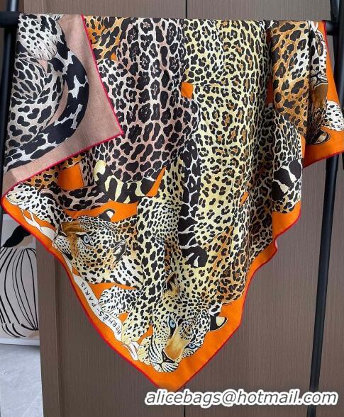 Grade Design Hermes Leopard Silk & Cashmere Sqaure Scarf 110x110cm H61564 Orange 2023