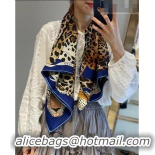 Inexpensive Hermes Leopard Silk & Cashmere Sqaure Scarf 110x110cm H61563 Blue 2023