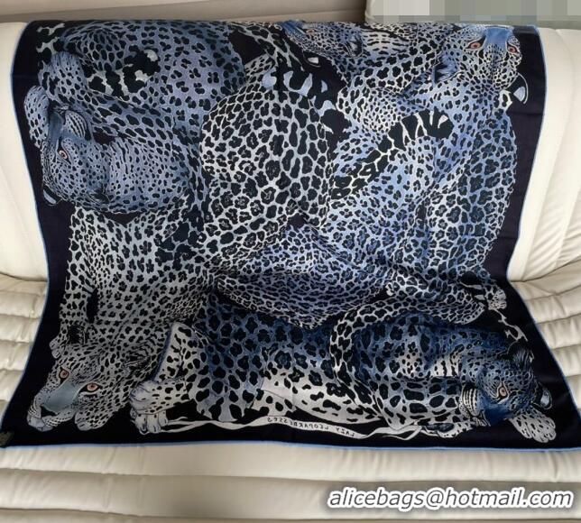 Inexpensive Hermes Leopard Silk & Cashmere Sqaure Scarf 110x110cm H61563 Blue 2023