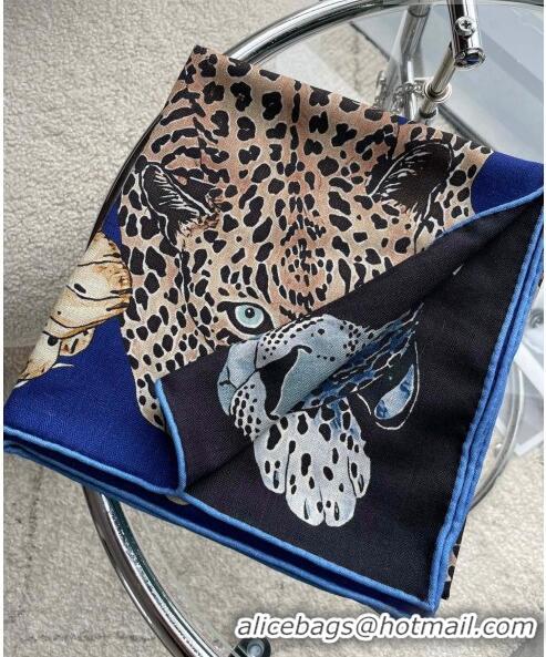 Inexpensive Hermes Leopard Silk & Cashmere Sqaure Scarf 110x110cm H61563 Blue 2023