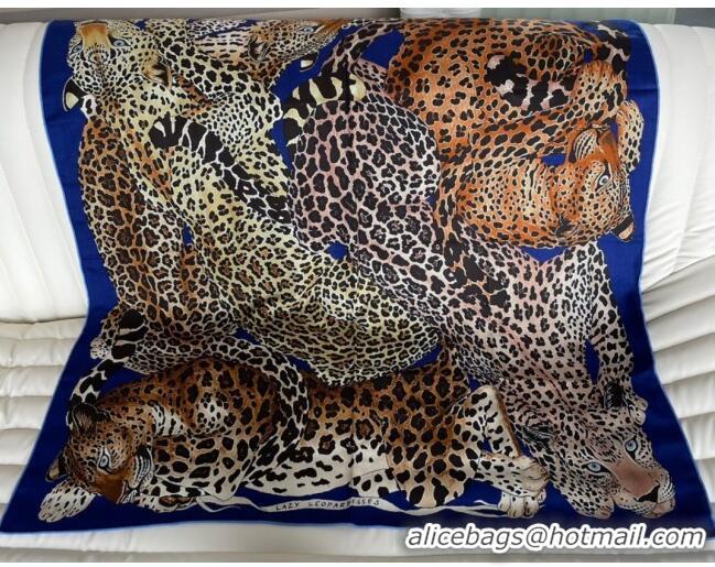 Inexpensive Hermes Leopard Silk & Cashmere Sqaure Scarf 110x110cm H61563 Blue 2023