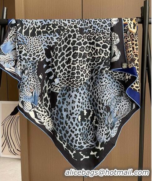 Inexpensive Hermes Leopard Silk & Cashmere Sqaure Scarf 110x110cm H61563 Blue 2023