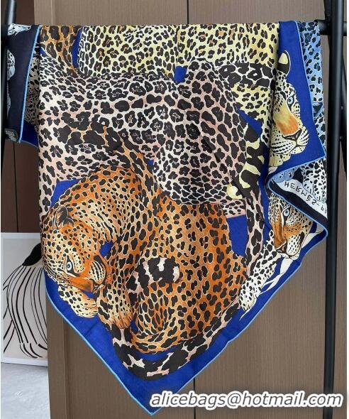 Inexpensive Hermes Leopard Silk & Cashmere Sqaure Scarf 110x110cm H61563 Blue 2023