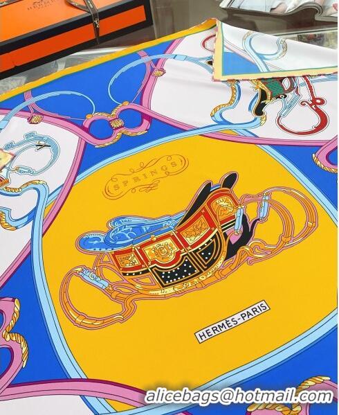 Super Quality Hermes Springs Remix Silk Sqaure Scarf 90x90cm H61558 Blue/Yellow 2023