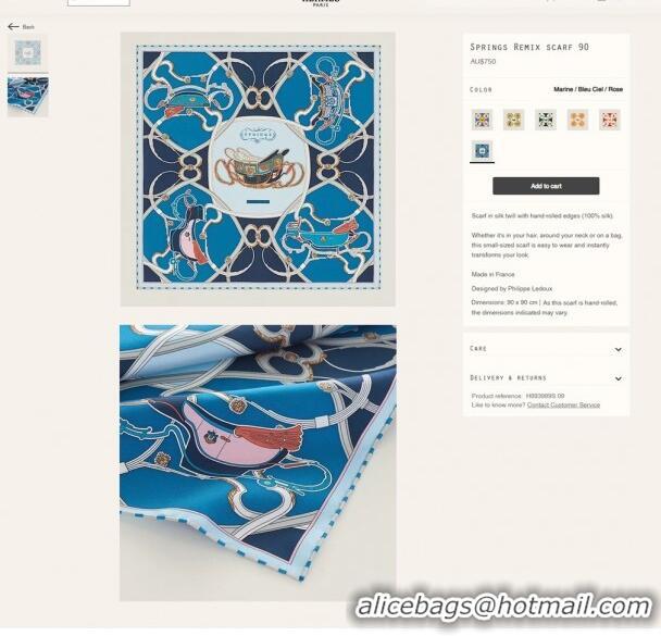 Best Price Hermes Springs Remix Silk Sqaure Scarf 90x90cm H61556 Blue 2023