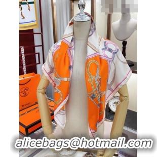 Famous Brand Hermes Springs Remix Silk Sqaure Scarf 90x90cm H61555 White/Orange 2023