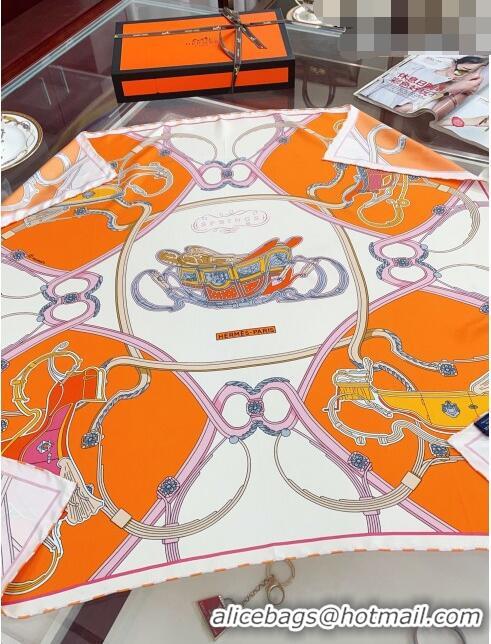 Famous Brand Hermes Springs Remix Silk Sqaure Scarf 90x90cm H61555 White/Orange 2023