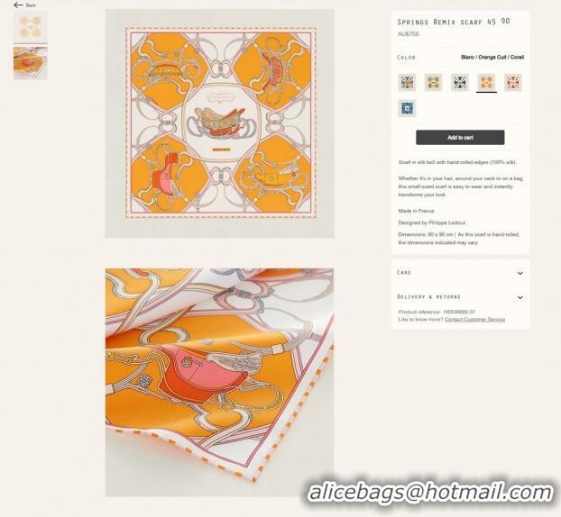 Famous Brand Hermes Springs Remix Silk Sqaure Scarf 90x90cm H61555 White/Orange 2023