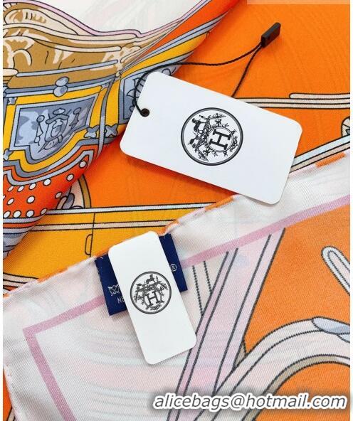 Famous Brand Hermes Springs Remix Silk Sqaure Scarf 90x90cm H61555 White/Orange 2023