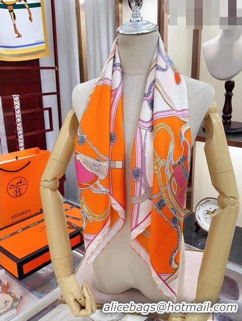 Famous Brand Hermes Springs Remix Silk Sqaure Scarf 90x90cm H61555 White/Orange 2023