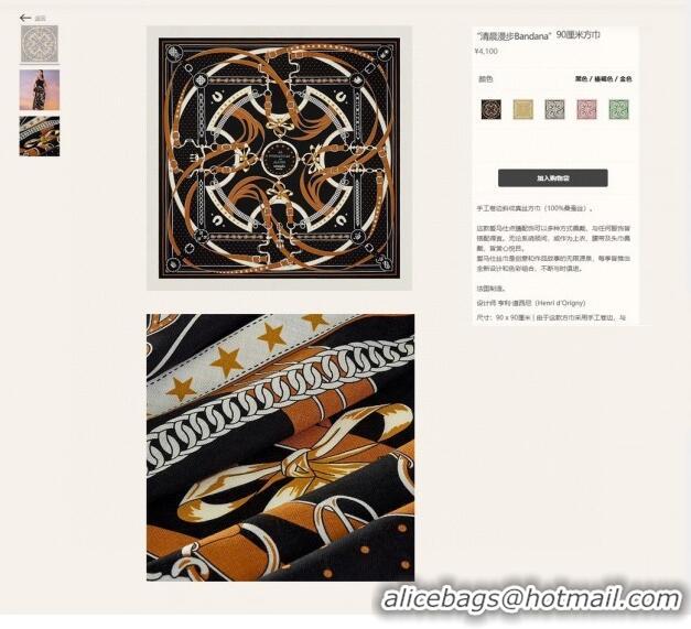 Low Cost Hermes Bandana Silk Sqaure Scarf 90x90cm H61554 Black 2023